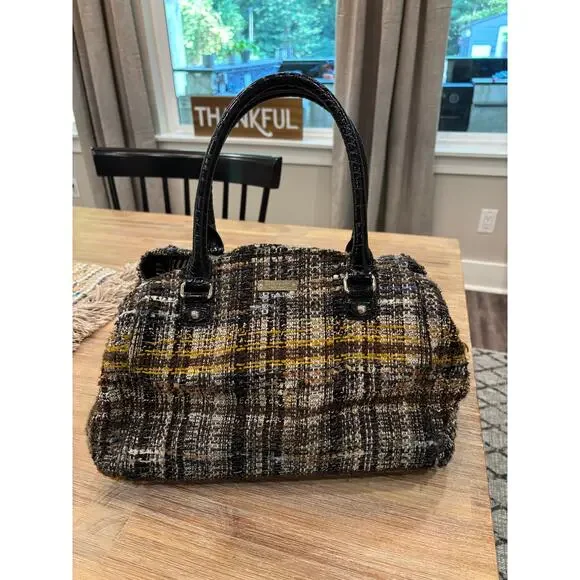 Kate spade Vintage Patent Trim Tweed Handle Bag with strap - Picture 2 of 11